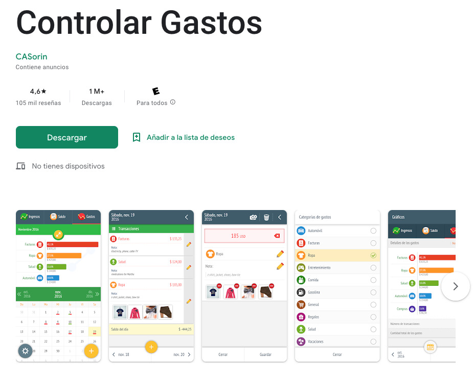 App de Android Controlar Gastos